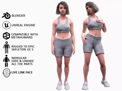 Woman Sport Outfit - Modular - Rigged Low-poly 3D model