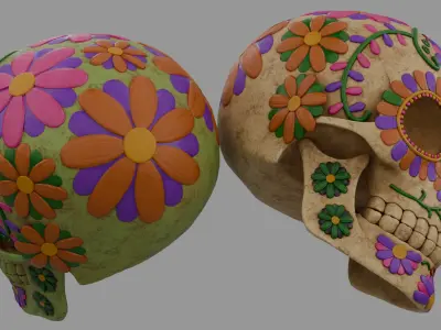 3D Mariachi Flower Skull Realistic PBR GLB FBX OBJ mlt Low-poly 3D model