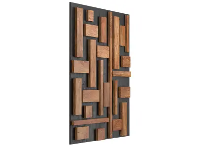 Decorative black wall panel with wooden planks elements 3D model