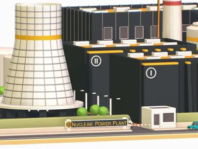 Isometric power station representing nuclear Low-poly 3D model