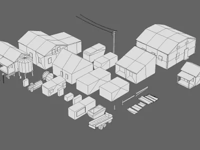 Lowpoly Buildings Collection and structures Free low-poly 3D model