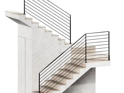 Stairs Modular kit Wooden steps metal railings staircase 3D model