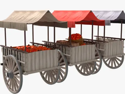 Old Cart with Food Low-poly 3D model