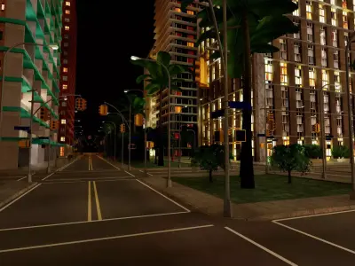 City Downtown Skyscraper Street - Night - Unreal - Lot 08 Low-poly 3D model