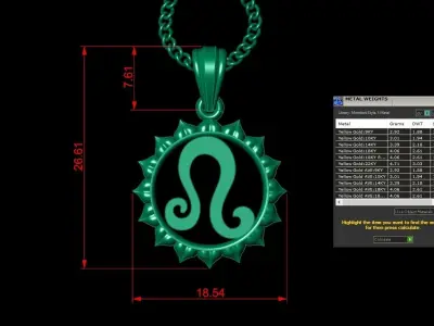 Sun Leo Light Gold Pendant Version 7 3D print model