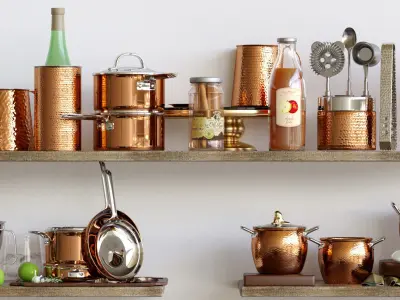 Kitchen set of copper accessories 3D model