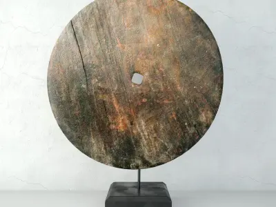 Old India Wood Wheel on Stand 3D model