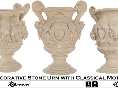 Decorative Stone Urn 3D Model - Ornate Classical Vase 3D model