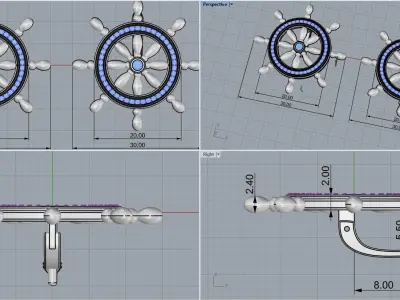 ships wheel earring model 348 3D print model