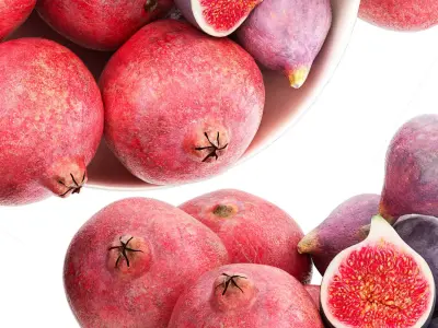 bowl of pomegranates and figs fruits 3D model