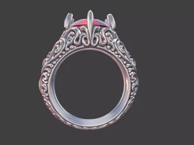 antique style scrollwork ring gemstones 3D print model