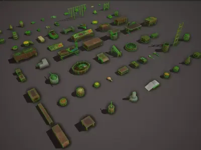 Medieval Props-Village Collection Low-poly 3D model