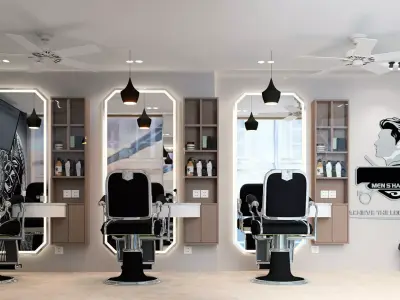 Modern Luxury Barber Shop Interior Design 3D Model Low-poly 3D model