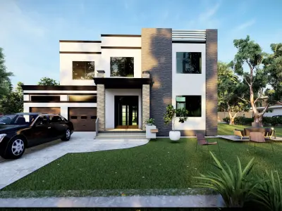 4 Bedroom Family house plan Low-poly 3D model