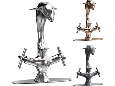 Chrome Dolphin Faucet Single Hole Widespread Plate 3D model