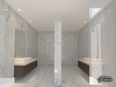 Bathroom modern with two sinks and shower 3D model