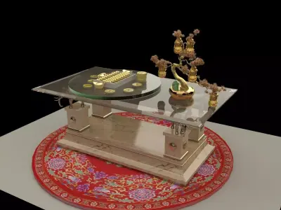 Chinese gold abacus and Ingot  and gourd table 3D model