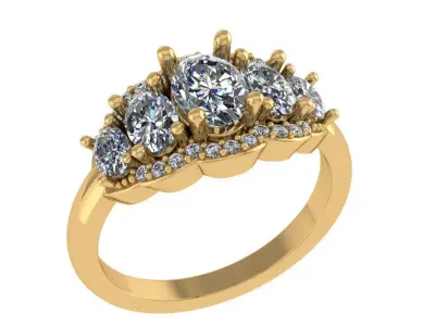 5 Stone Oval diamond ring 3D print model