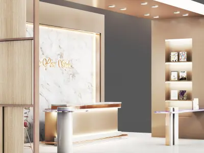 Exhibition-kiosk exhibition booth with walls and marble floors Low-poly 3D model