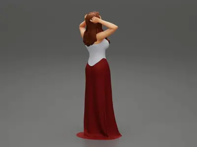 sexy girl in long dress with long hair standing 3D print model