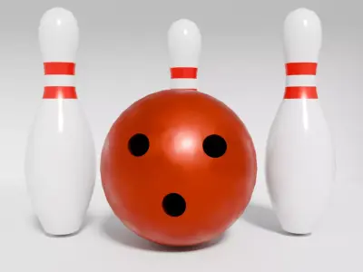 Red Bowling Ball and White Pins 3D model