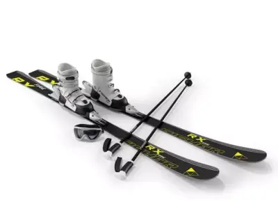 Pair Of Skis And Boots With Goggles 3D model