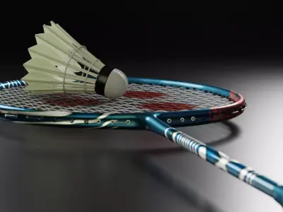 Badminton Racket and Shuttlecock - High Polly 3D model