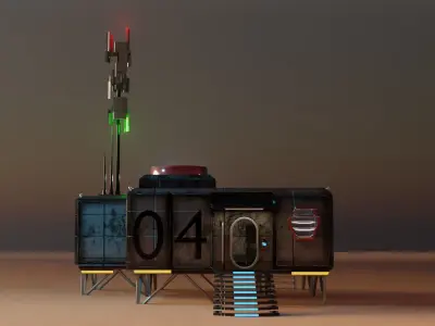 Sci-fi space unit 04 landbase Low-poly 3D model