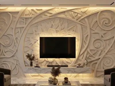 modern panel wall decor set relief stl mural CNC 277 3D model