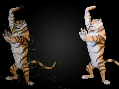 Biped Tiger Rigged Low-poly 3D model