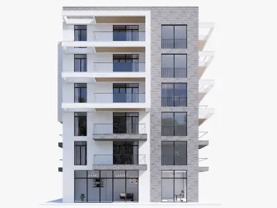 Modern residential building Low-poly 3D model