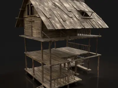 Next Gen AAA FANTASY MEDIEVAL WOODEN VILLAGE WATCHTOWER HUT Free low-poly 3D model