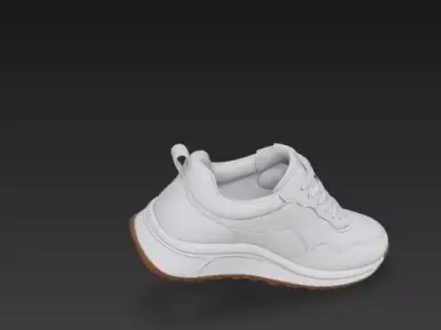 Mens Casual White Leather Sneakers 3D model