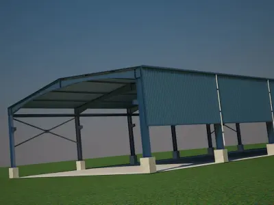 Shade metal building on field 3D model