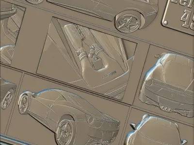 Ferrari 458 v2 relief Panno STL File for CNC Relief engraving 3D model