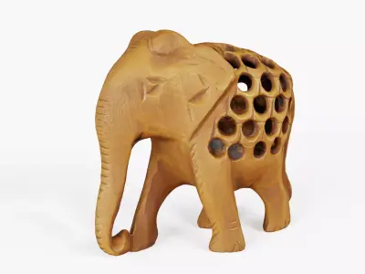 Carved Wood Elephant Figurine 3D model