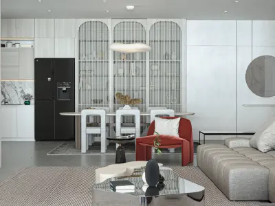 modern Living Room and Kitchen Scene for Cinema 4D 3D model  Low-poly 3D model