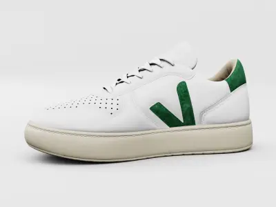 Casual Sneaker Leather Veja Style - White Green Low-poly 3D model