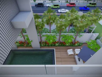 Backyard Swimming Pool Area  3D Landscape Design Model 3D model