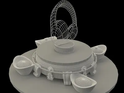 Chinese gold ingot  with neon headphone  3D model