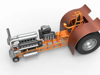 Pulling tractor with V12 and V8 engines Scale 1 to 25 3D print model
