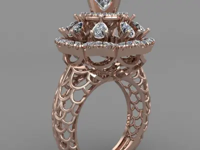 Luxery Rose Gold Women Diamond Ring 3D print model 3D print model