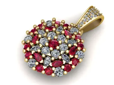 ruby and diamond pendant    3d printable model  3D print model