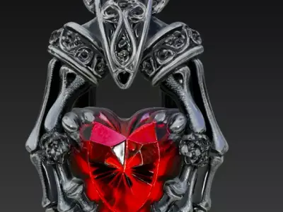 Gothic Hands Holding Heart CZ Pendant Design Custom Jewelry 3D print model