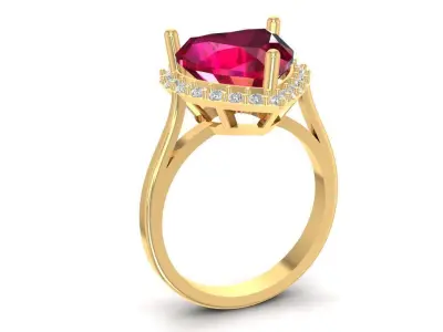 Heart Ruby Diamond Halo Ring 3D Model 1498 3D print model