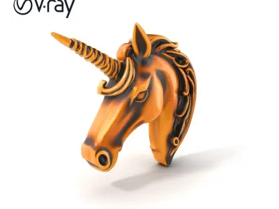 Bronze Unicorn Head Door Handle model pack Low-poly 3D model