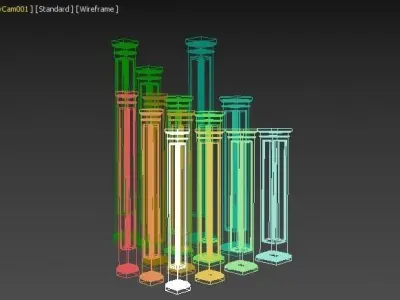 Square Recessed Panel Columns Low-poly 3D model