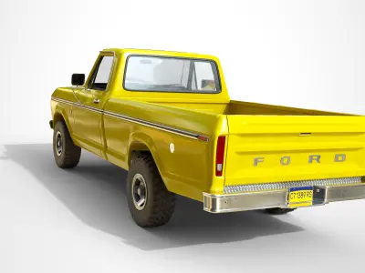 Ford Classic F100 pickup 1976 New Yellow Low-poly 3D model