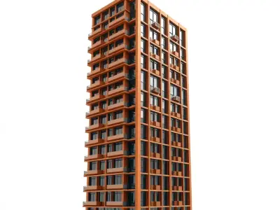 Modern Orange Skyscraper model pack Low-poly 3D model