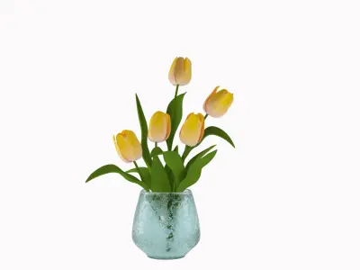 Yellow tulips bouquet in a vase 3D model